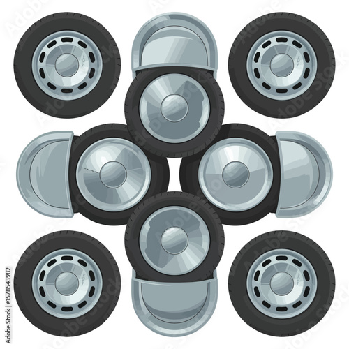 Stacked Truck Tires and Wheel Covers Pattern