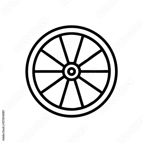 Minimalist bicycle wheel in black and white design. Bicycle wheel image provides an uncluttered representation of essential bike components.