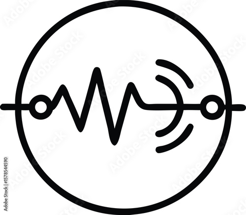 Vector art of a signal wave pulsating within a circular boundary, representing sound or frequency, isolated on white background
