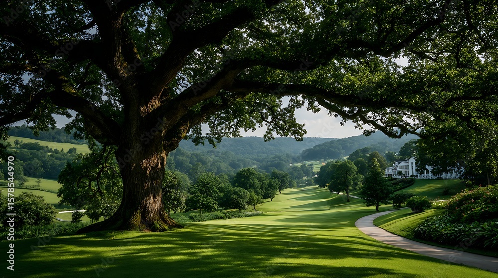 Obraz premium Oak Tree on Golf Course Landscape