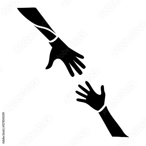 Helping hand reaching out in silhouette for support and assistance, with two arms in a gesture of kindness. A helping hand reaching out symbolizes care and empathy, offering aid and friendship.