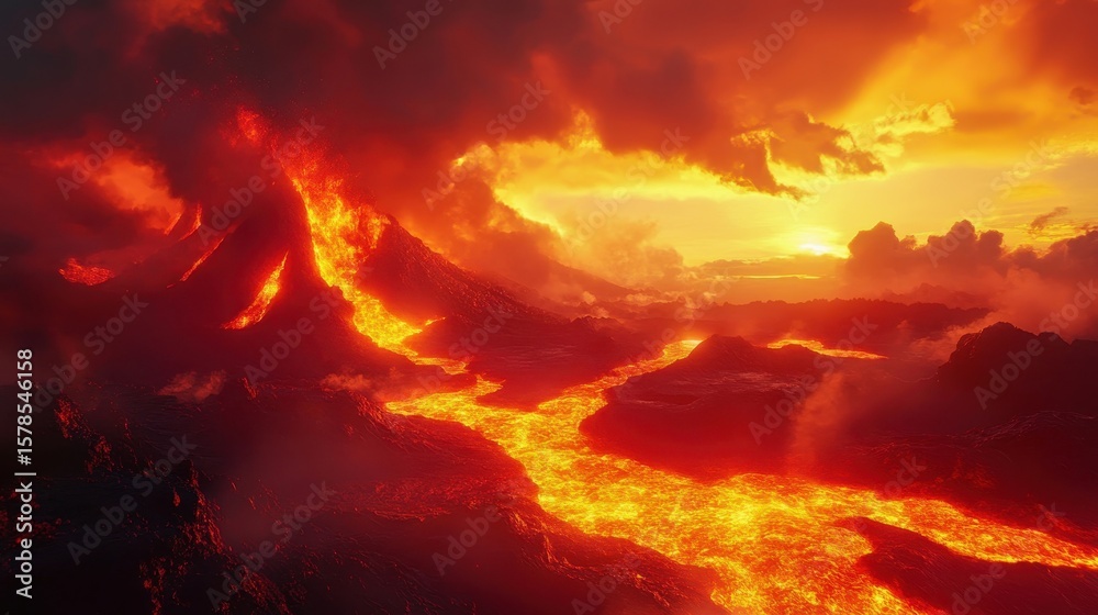 Obraz premium volcanic lava flow background with molten texture