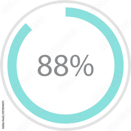 Green circle percentage diagrams 88%, simple indicator infographic flat design vector illustration loading data interface elements app button ui ux web isolated on white background