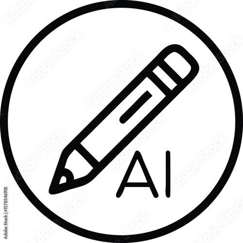 Vector art of a simple line drawing of a pencil with the letters ai inside a circle, isolated on white background
