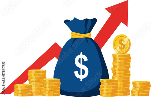 Money Bag with Increasing Arrow | Business Growth and Investment Success Illustration