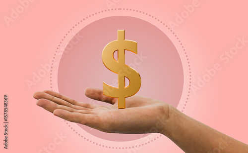 3D illustration of a hand with Dollar symbol 
