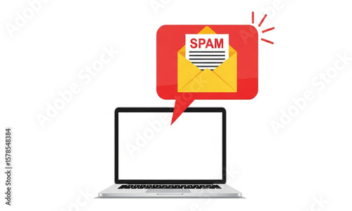 Laptop with Spam Email Notification Pop-up | Illustration of Junk Mail Warning on Computer Screen for Cybersecurity and Online Safety Awareness