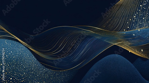 Navy blue Gold abstract wave line arts background vector. Luxury wall paper design for prints, wall arts and home decoration, cover and packaging design., no logos, no brands