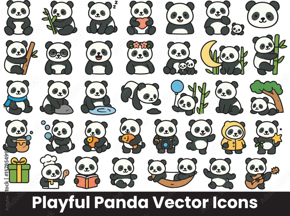 Obraz premium Collection of Cute Panda Illustrations in Various Poses and Activities