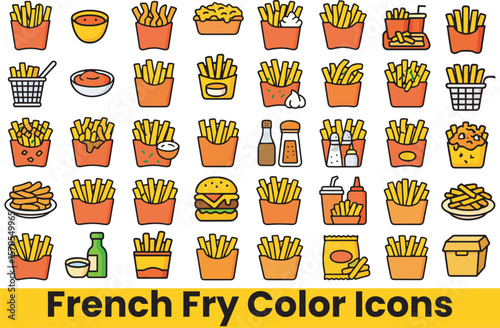 Collection of French Fry, Fried Potato, and Fast Food Side Dish Icons