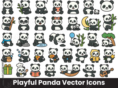 Collection of Cute Panda Illustrations in Various Poses and Activities