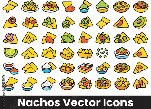Collection of Nacho, Tortilla Chip, and Tex-Mex Snack Icons