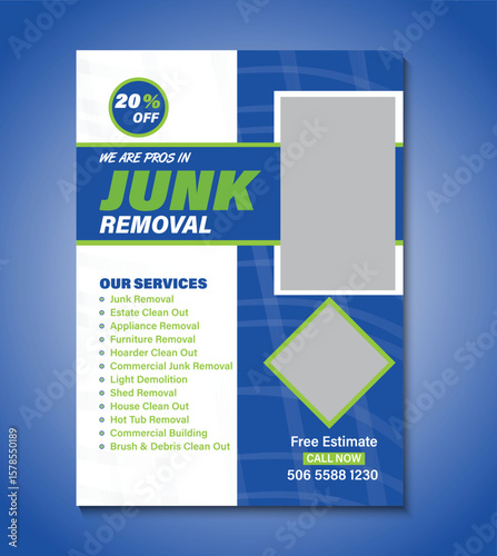 Clean and bold junk removal flyer template featuring clutter-free layout, contact details, service highlights, and striking visuals. Perfect for promoting waste disposal, hauling, and decluttering.