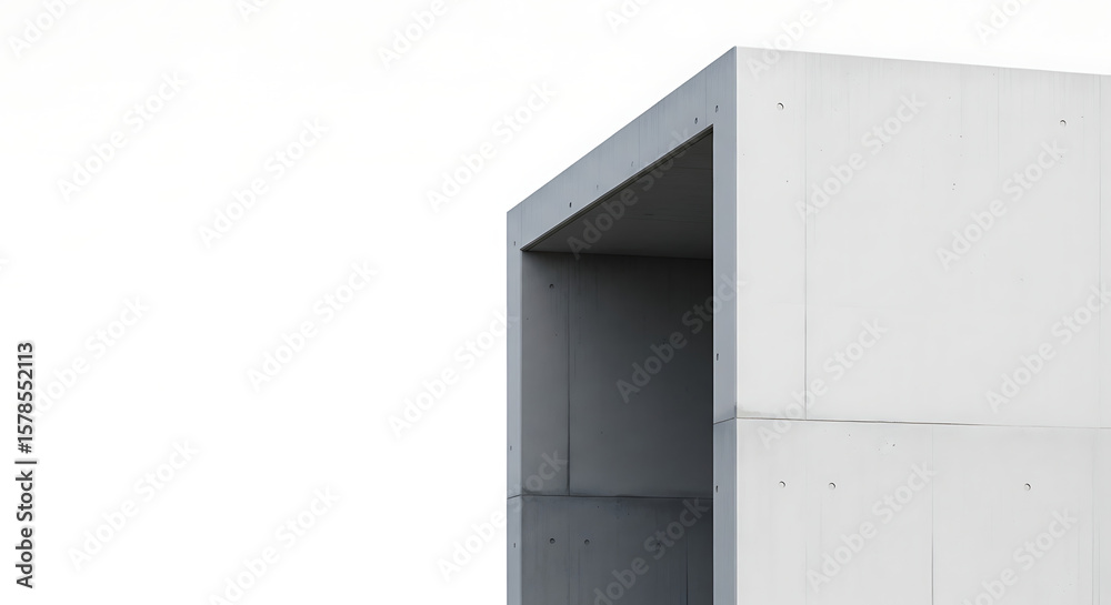 Fototapeta premium Abstract view of minimalist structure with strong geometric shapes against the bright white sky.