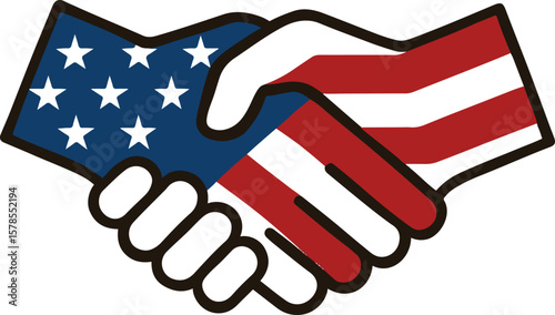 handshake with american flag,Handshake Icon with American Flag Overlay – Symbol of Unity and Partnership (EPS Vector) EPS vector illustration showing two hands clasped in a handshake, overlaid with th