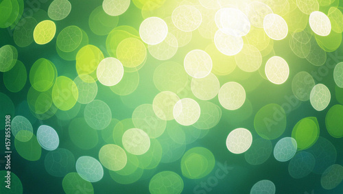 Abstract green and yellow bokeh circles with subtle leaf vein patterns