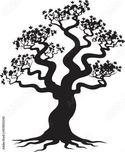 Stylized Serene Tree with Roots Illustration

