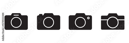 black and white camera icon, white background .  camera photo icon symbol, snapshot sign . eps 10