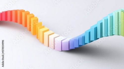 Colorful 3D gradient stairs with smooth rainbow hues, forming abstract dynamic shape for wallpaper, data visualization, and creative design projects, symbolizing growth and progress.