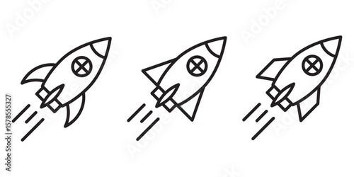 Rocket icon. Rocket launched icon vector. Startup icon line art, vector set . Rocket vector icon, Startup symbol, filled flat sign, solid pictogram isolated .  