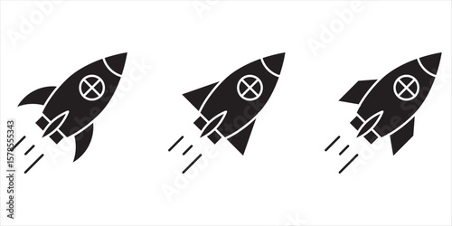 Rocket icon. Rocket launched icon vector. Startup icon line art, vector set . Rocket vector icon, Startup symbol, filled flat sign, solid pictogram isolated .  