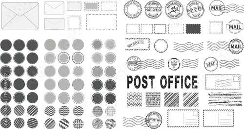 Vintage post office stamps and envelopes vector design elements for graphic design and scrapbooking projects