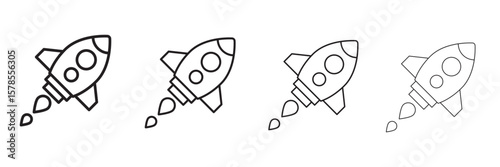 Rocket icon. Rocket launched icon vector. Startup icon line art, vector set . Rocket vector icon, Startup symbol, filled flat sign, solid pictogram isolated .  