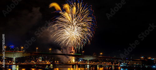 Photography The blurred background of fireworks (light trails) is beautiful at night, seen in the New Year holidays, Christmas events, for tourists to take pictures during public travel
