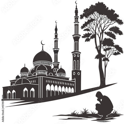 silhouette of mosque in the night