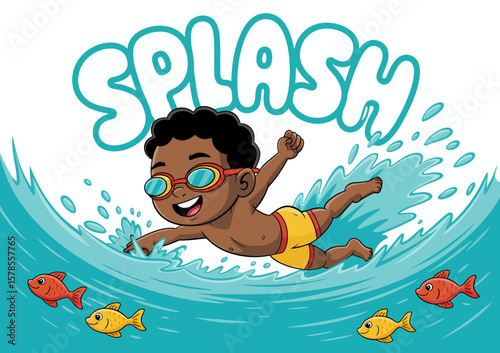Boy Swimming with Splash Animation
