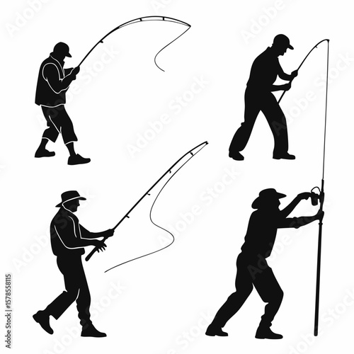 vector silhouette of a fisherman