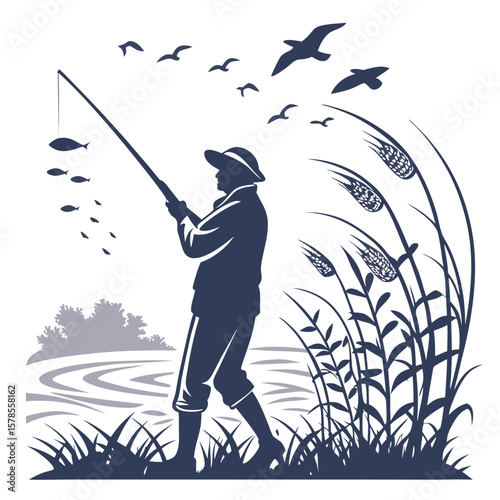 silhouette of a fisherman