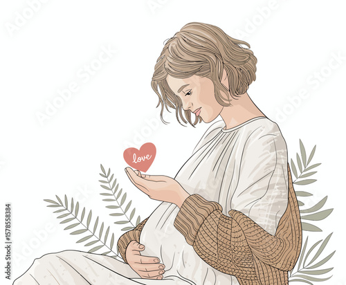 Pregnant Woman with Heart Symbol