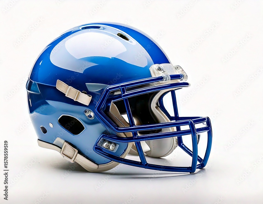 Fototapeta premium side view white and blue football helmet mockup on white background 