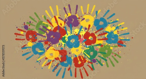 Dynamic Colorful Handprints & Paint Splashes - Celebrating Friendship, Diversity & Creativity, Friendship Day 