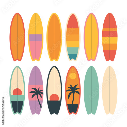 Collection of Colorful Vintage Surfboards