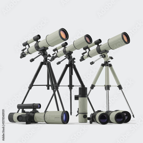 Collection of Telescopes and Binoculars for Astronomy