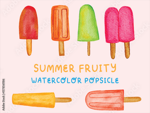 Summer Fruity Hand-drawn Vectorized Watercolor Popsicle 