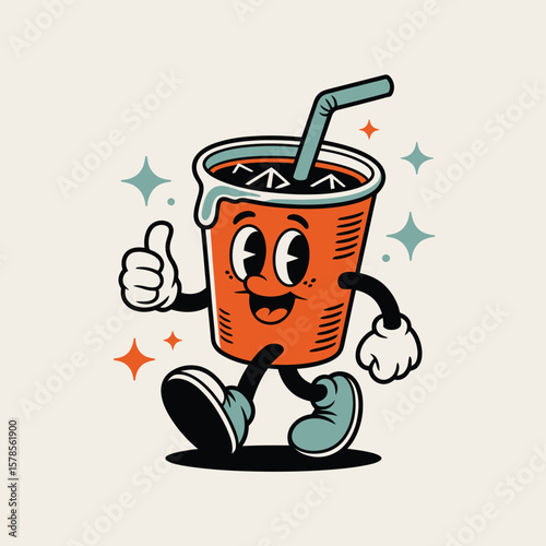 Happy Retro Soda Cup Cartoon Character