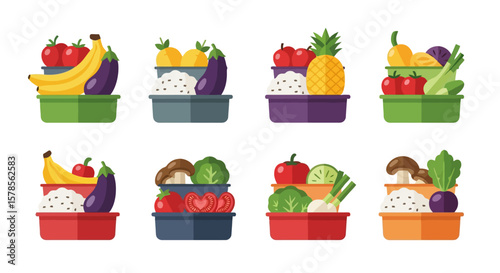 Bento Box Variety: Healthy Meal Prep Vector Illustration