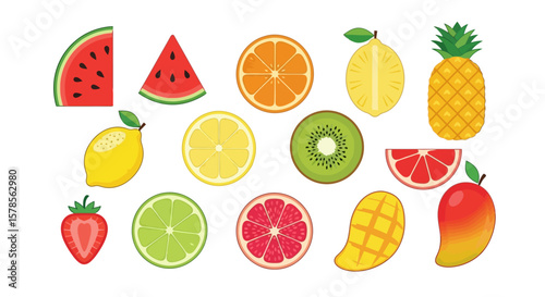 Vibrant Fruit Collection: Colorful Flat Vector Illustration