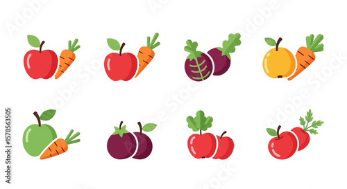 Colorful Fruit and Vegetable Icon Set for Healthy Lifestyle