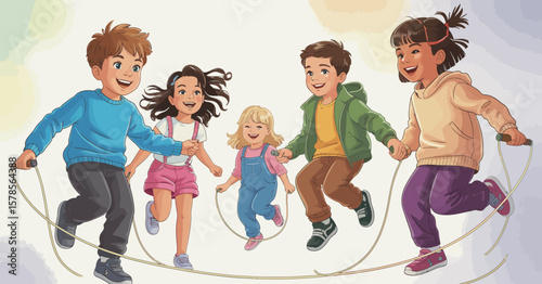 Children Jumping Rope in Playful Fun