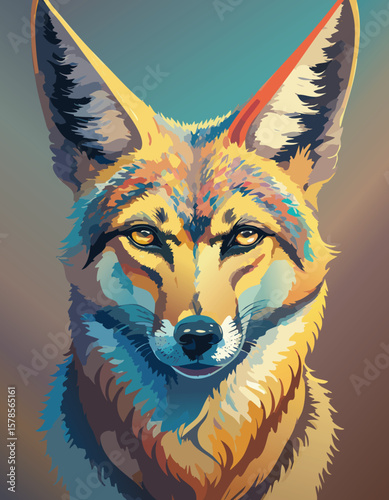 Golden jackal illustration with detailed fur and poised stance, perfect for environmental education.