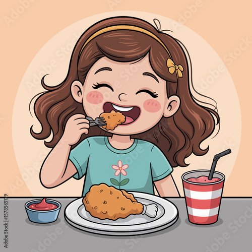 Girl Enjoying Fried Chicken