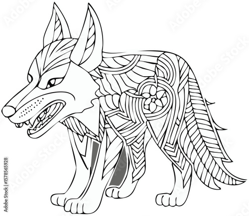 Golden jackal illustration with black tail tip and upright ears, rendered in clean and professional style.