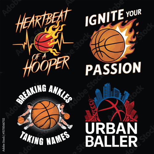Basketball player heart flame city skyline hoop fire