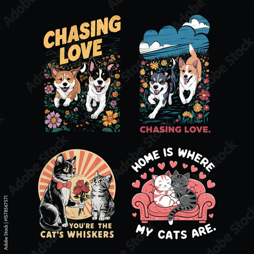 Dogs cats flowers hearts sofa corgi terrier