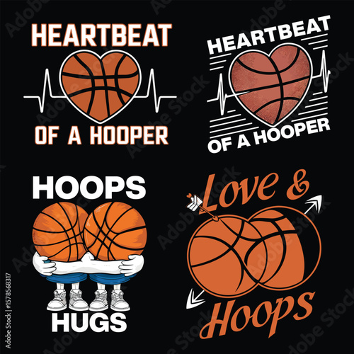 Basketball heart heartbeat love hoops vector