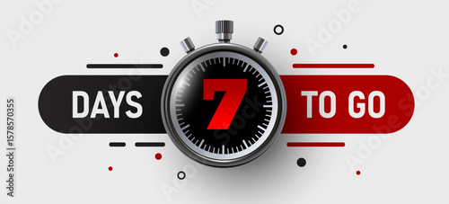 7 Days to go. Countdown discounts and sale time. Days left sign, label. Vector illustration